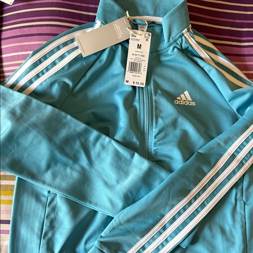 Adidas Teal Zip-Up Jacket with White Accents